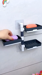CBLUE 2/3/4 Layer Soap Organizer Wall-mounted Rotating Drain Soap Dish Drilling-Free Soap Organizer