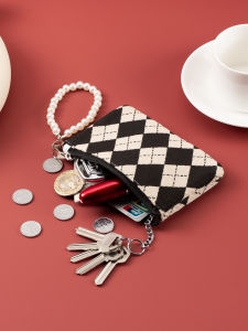 กระเป๋าใส่เหรียญผ้าลายสก็อตสไตล์ย้อนยุคขนาดใหญ่สำหรับผู้หญิง กระเป๋าใส่เหรียญแบบมินิ กระเป๋าใส่เครื่องมือสื่อสารแบบถือได้ กระเป๋าถือแบบถือได้