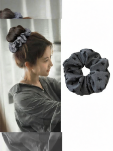 PINK EMPRESS | Polka Dot Bow Wide Headband Hair Tie for High Ponytail Grey
