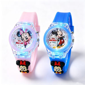 Disney | 3D Minnie Girls Watches for Kids Soft Silicone Strap Girls Mickey Watch with Light-Up Dial Anime Action Figures Model Toys Clock