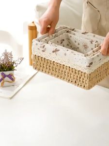 Rattan Basket Portable Rattan Storage Baske Organizer Fabric Rattan Box Picnic Basket Wood Basket