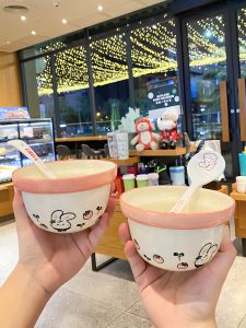 Bát Đĩa Hình Thỏ Dâu Tây Bằng Gốm Sứ Tráng Men Dưới Màu Siêu Dễ Thương Thiết Kế Cá Nhân Bát Đĩa Đựng Cơm Cho Gia Đình