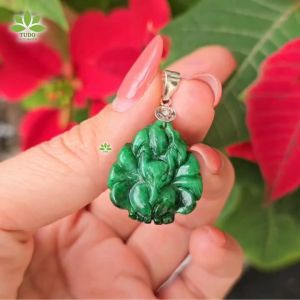 Q2491 Mặt dây chuyền hồ ly chúa Cẩm Thạch Sơn Thủy móc bạc ko kén mệnh - Phong Thủy TUDO
