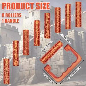 9/13 Pcs Texture Roller Set with Handle 3D Printed Texture Roller For Base Clay Polymer Building Walls Or Floors for Pottery
