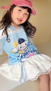 🎀 👧ชุดซัมเมอร์เด็กหญิง Sanrio Kulomi ล่าสุด! เสื้อยืดแขนสั้น + กระโปรงน่ารัก สไตล์สาวน้อยสุดชิค ✨