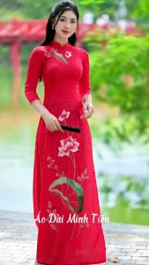 Áo Dài Chất Liệu Gấm Hoa Cao Cấp Hàng Thêu và May Thủ Công Tỉ Mỉ - Mã G10 Đỏ Tươi