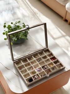 High-End Solid Wood Jewelry Box with Transparent Glass Lid Large Ring Earring Pendant Box Bracelet Storage Organizer