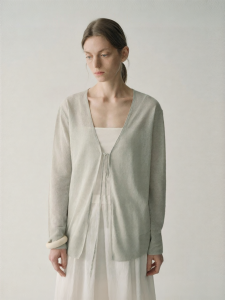 INSIS FEMME | Elegant Simple Linen Cotton Blend Loose Fit Tie Belt Long Sleeve Cardigan