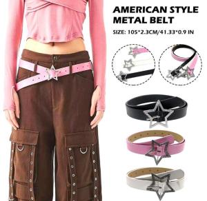 Hợp thời trang cay cô gái da PU màu hồng vành đai kim loại khóa thời trang năm điểm sao đủ hạt Dây thắt lưng phụ nữ Y2K đa năng trang trí