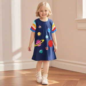 Cute Cartoon Pure Cotton Short Sleeve Dress Little Maven Girls Summer Dress Child Skirt Comfortable Breathable Cotton Dress