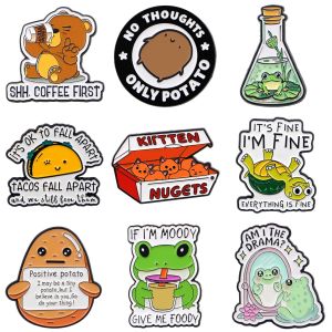 "NO THOUGHTS ONLY POTATO" Brooches For Women Frog Enamel Pin Metal Badge Jewelry Clothing Backpack Accessories Friends Gift