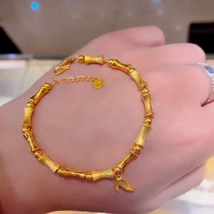 24K Saudi Gold Nasasangla Pawnable 100% Original Bamboo Bracelet as a Gift for Women Bracelets Lucky Charm