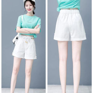 Summer Ice Silk Loose High Waist A-Line Casual Pants Womens Thin Wide Leg Short Pants Comfortable Breathable Slimming Five-Quarter Length