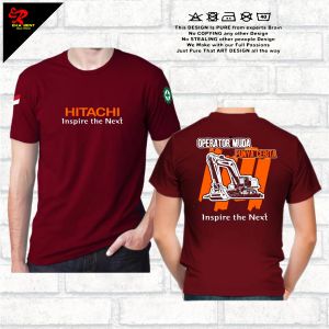 Kaos Alat Berat Logo Exavator Hitachi Lengan Pendek