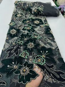 Luxury African Velvet Black Beaded Sequin Lace Fabric 2026 Royal Blue Groom Embroidery Fabric French Evening Dress Sewing