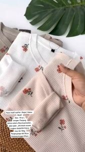 ATASAN WANITA / KAOS WAFLE MOTIF LENGAN PANJANG