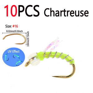 10pcs #16 Barbless Artificial Glass Bead Zebra Midge Nymph Fly Caddis Pupa Larve Emerger Wet Fly Trout Grayling Fishing Lures