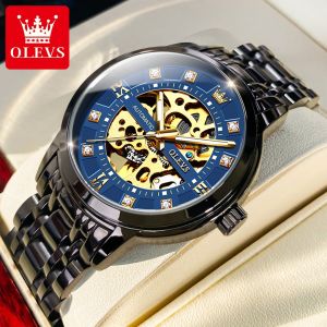 OLEVS Automatic Watch For Men Original Waterproof Swiss Mechanical Movement Luxury Business Hollow Diamond Dial Luminous Sapphire Mirror