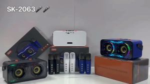 T&G SK-2063 Bluetooth Karaoke Speaker Enhanced Bass with Handle RGB LED Colorful Lights and Two Wireless Microphone