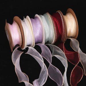 Birthday Cake Decorative Ribbon Butterfly Knot Netting Gold Edge Baking Colorful Ribbon Floral Edge Gift Wrapping Ribbon