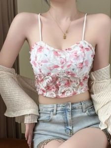 Floral Lace Crop Top Mens Street Style Slim Fit Vest Summer Casual Wear Printed Street Fashion Regular Length Sleeveless