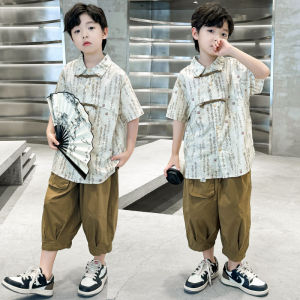 Childrens Boys Summer Suit Summer Chinese Style Tang Suit Two-piece Suit Baby Summer New Chinese Style Hanfu Thin Style Trendy