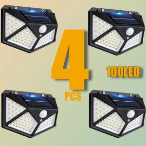 1/2/4Pcs New Solar Lights Outdoor 3 Modes Wall Lamp PIR Motion Sensor 100LED Classic Solar Street Light for Garden Courtyard