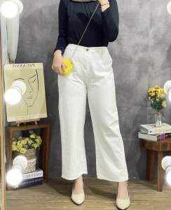 Celana Kulot Jeans Wanita Highwaist Mozza Kekinian Pingang Karet