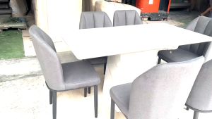 BETTY FURNITURE ATHENA 1+6 / 1+8 Ceramic Dining Set / 4 Chair Design Metal Leg with Fabric