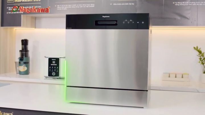 Máy rửa bát 10 bộ cao cấp Nagakawa NK10D01M - Công nghệ sấy khí tươi và Diệt khuẩn UV Led - Rửa tự động - Bảo hành 2 năm