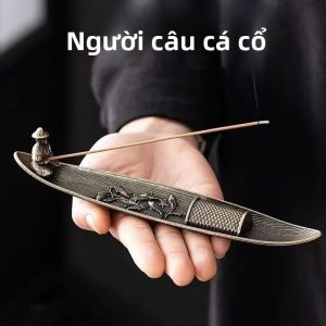 Lư Hương Kim Loại Kiểu Thuyền Nhỏ Chủ Đề Ông Già Câu Cá Trang Trí Nội Thất Nhà Cửa Tương Thích Với Nhang Trầm Hương Đĩa Xông Hương Liệu Pháp.