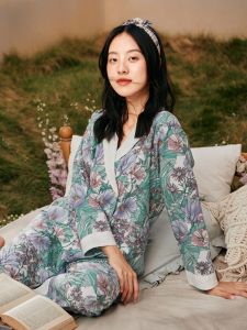 Bộ đồ ngủ dài tay LUNILAI in họa tiết hoa thân thiện với làn da