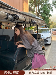 Hello Canon Grey Cotton Short Sleeve Womens T-shirt Asymmetric Loose Slimming Split Top Korean Style Summer Fashion