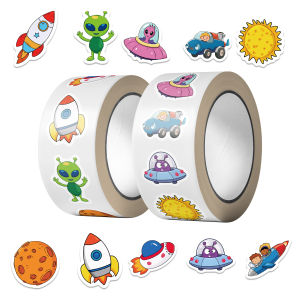 500pcs Cartoon Space Rocket Alien Roll Stickers Decals For Laptop Scrapbook Skateboard Luggage DIY Aesthetic Waterproof Stickers