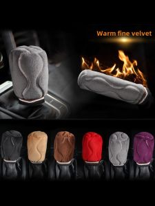 Universal Winter Plush Gear Shift Cover Car Shift Knob Cover Hand Brake Warm Two-Piece Set for Manual And Automatic Gearboxes