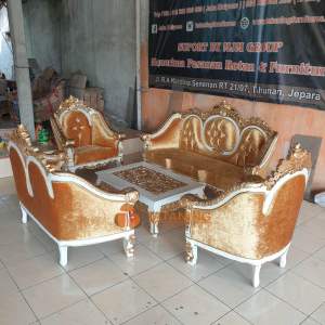 SOFA TAMU ROMAWI WUNI KAYU JATI FINISHING MEWAH KURSI MEJA KOPI   DEKORASI RUANG INTERIOR TATANING FURNITURE JEPARA