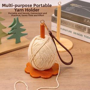 Portable Wooden Leather Wrist Support Yarn Ball Holder Thread Storage Knitting Yarn Stand Convenient Handcraft Sewing Tool