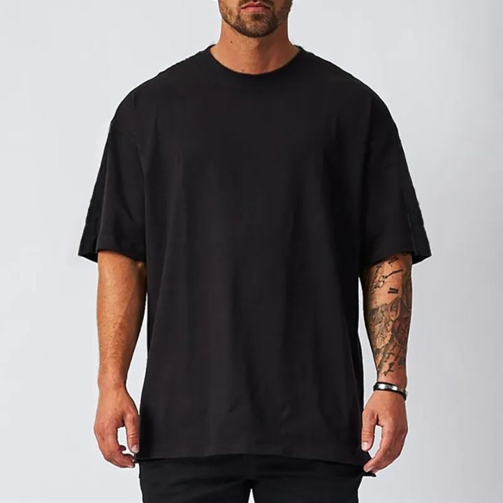 Oversized Tshirt Plain Black Crew Neck Cotton Shirt 3/4 Sleeve