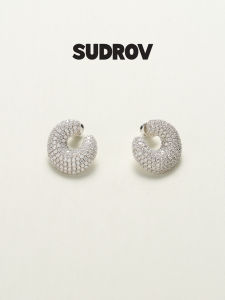 Fashion Designer Sterling Silver Diamond-studded Earrings