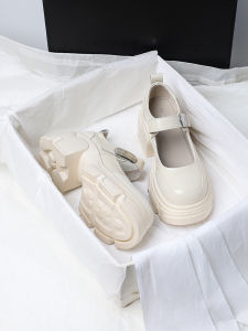 ผู้หญิง Mary Jane รองเท้าส้นสูงรองเท้าไม่มีส้นด้านล่างหนา Rainy Season เรียบหรู รองเท้าแฟชั่นรองเท้าเดี่ยวรอบ Toe พื้นรองเท้ายางสีทึบ