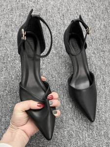 High-Heeled Black Pumps for Women Soft Sole Lightweight Casual Style Flat Heel Nylon Upper Microfiber Leather Interior