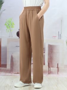 High Waist Straight Leg Cotton Silk Womens Pants Summer Loose plus Size Pure Color Artificial Cotton Long Trousers for Mom