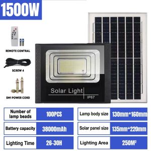 solar flood light outdoor waterproof 1600W with solar panel garden lamp room night light bulb for courtyard automatic with remote control