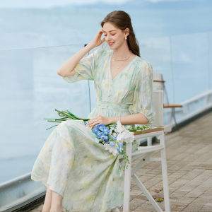 XIANGYING | Đầm Nữ V-Neck Tencel
