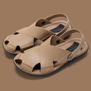 SHIPAILUO | Mens Summer Outdoor Sandals Two-Way Wear Anti-Slip Deodorant Driving Hole Hole Shoes Beach Resistant Wearable Leather Splicing