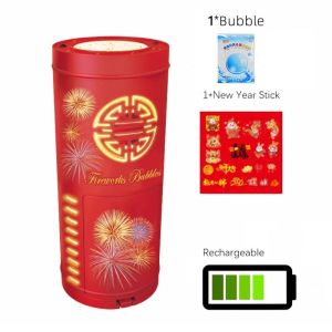 (Manila Shipping) Aitemay Rechargeable Bubble Machine Fireworks Sound Effect 13 Holes LED Light Automatic Blower For Kids Birthday Party Indoor Outdoor Toy