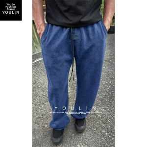 YOULIN | Dark Blue Scales Slim Fit Straight Leg Summer Breathable Lightweight Fitness Pants
