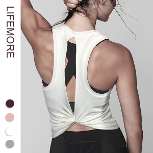 Womens Yoga Tank Top Fitness Wrap Shirt Popular Running Sleeveless Loose T-Shirt Sportswear for Summer