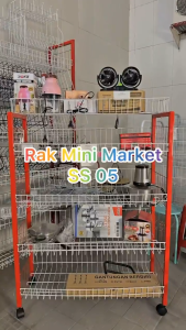 FREE RODA RAK MINIMARKET KOTAK 5 SUSUN K501 RAK CHIKI BESI KOTAK 40x95x160cm Merah Kuat Tahan Lama Cocok Untuk Toko Kecil