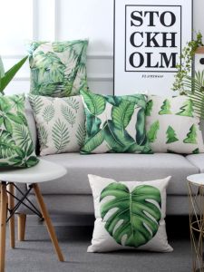 Nordic Tropical Plant Imitation Linen Pillowcase Backrest Sofa Window Seat Cushion Office Chair Home Decorative Pillow Cover